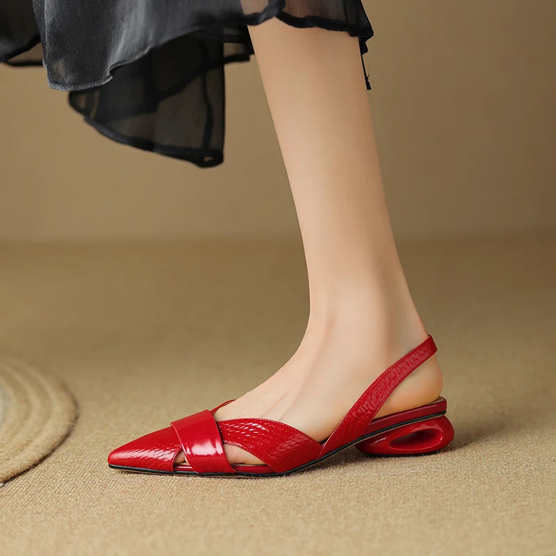 Hollow Out Pointed Toe Low Heel Sandals