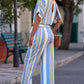 Tied Striped Round Neck Short Sleeve Jumpsuit