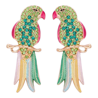 Retro Multicolor Crystal Parrot Earrings