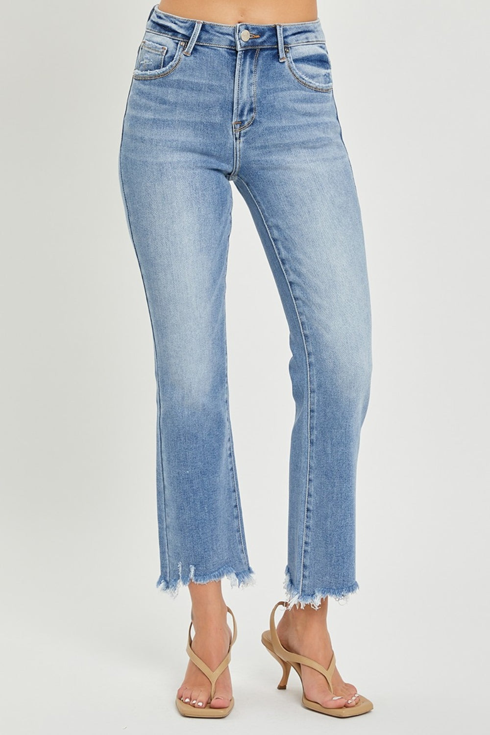 RISEN Frayed Hem Cropped Straight Jeans