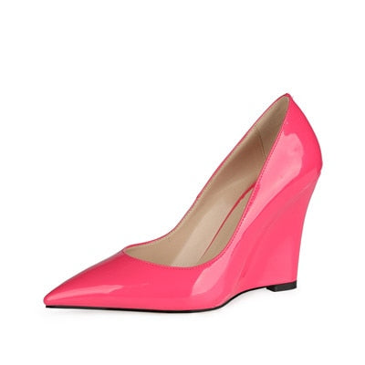 Patent Leather Pointed Toe Wedge Pumps