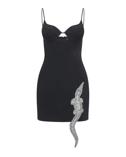 Rhinestone Crocodile Detail Mini Bodycon Dress