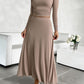 Round Neck Long Sleeve Top and Skirt Set