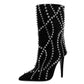 Pointed Toe Rived Studded Ankle-Boots