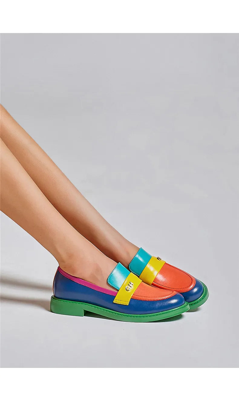 Color Block Round Toe Platform Loafers