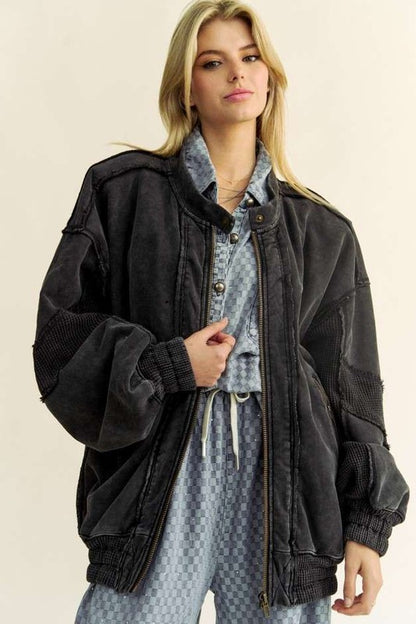 Exposed Seam Zip Up Dropped Shoulder Jacket