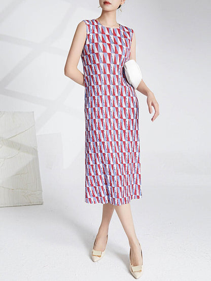 Miyake Pleated Printed Sleeveless Midi Dress