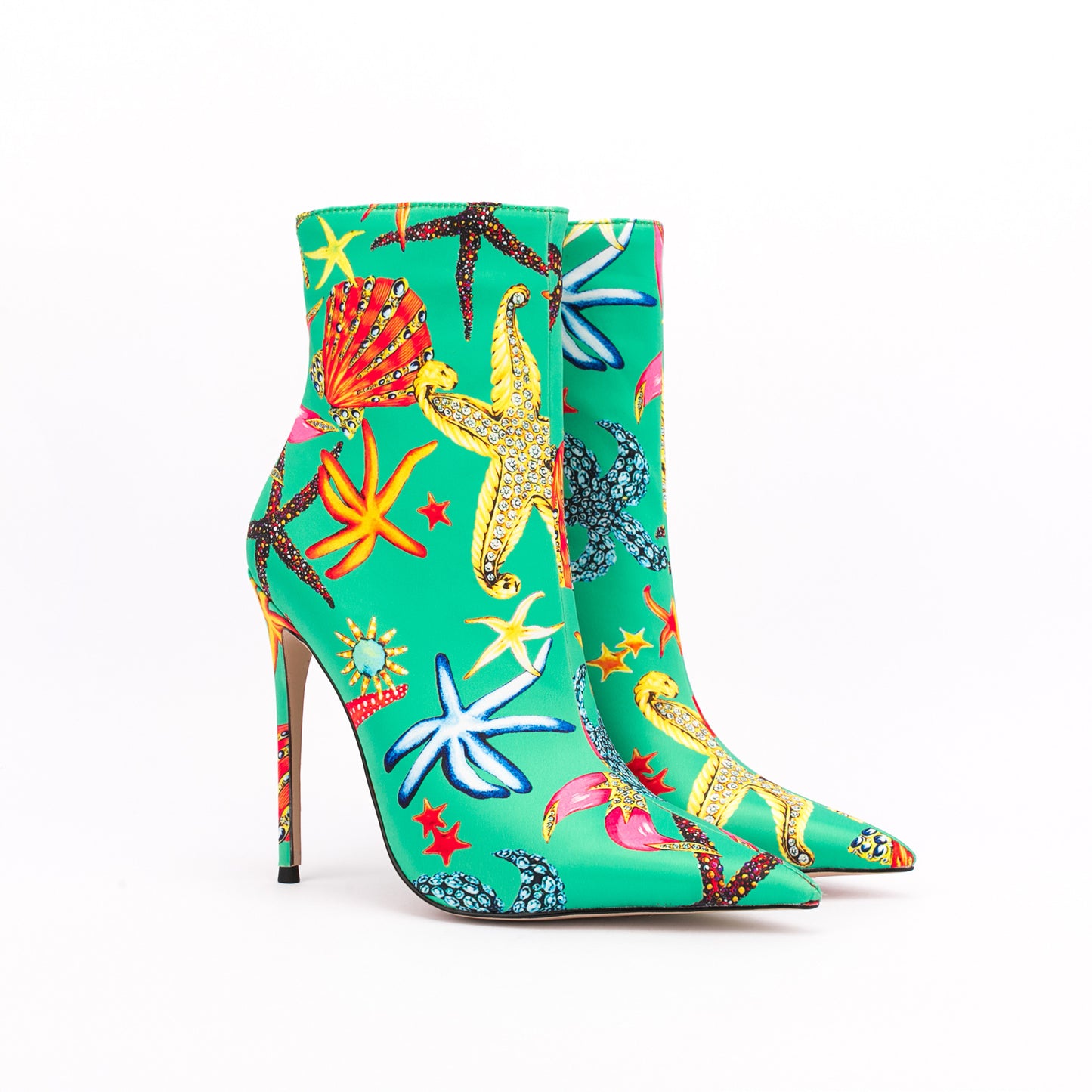 Ocean Dream Printed Pointed Toe Ankle Boots