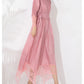 Miyake Pleated Lace Patchwork Midi Dress