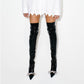 Rhinestone Knot Pointed Toe Thigh High Boots