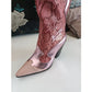 Retro Pink Snakeskin Pointed Toe Over-the-Knee Boots