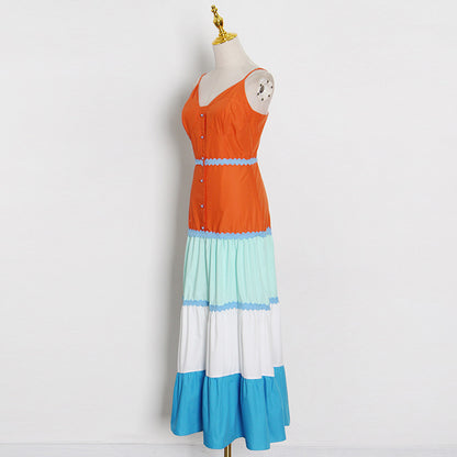 Contrast Color Block Sleeveless Maxi Dress