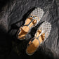 Genuine Leather Hollow Out T-Shape Strap Sandals