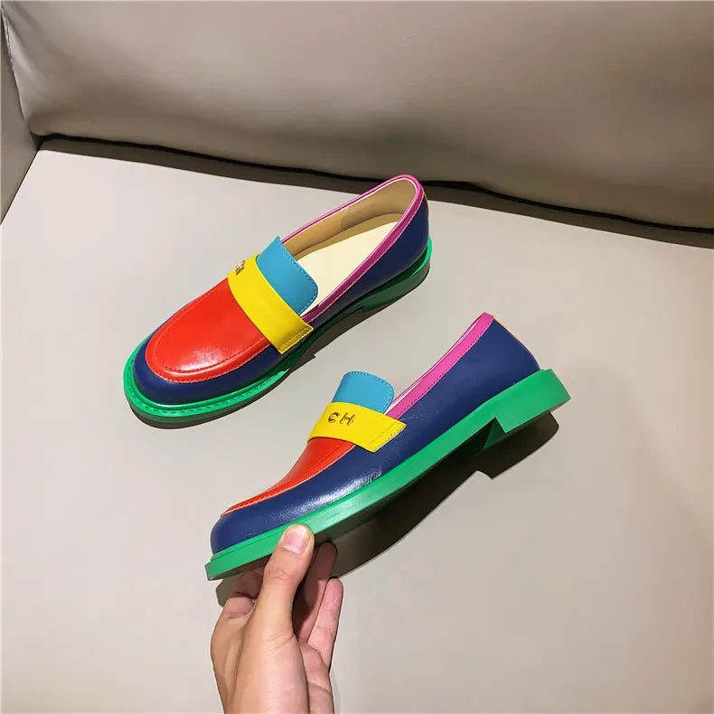 Color Block Round Toe Platform Loafers