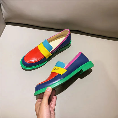 Color Block Round Toe Platform Loafers