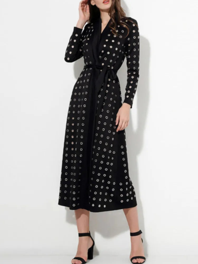 Rivet Hollow Out Lace Up Trench Coat