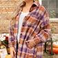 Plus Size Plaid Collared Neck Long Sleeve Jacket