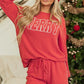 MERRY Round Neck Long Sleeve Top and Shorts Lounge Set