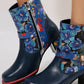 PU Leather Flower Block Heel Boots