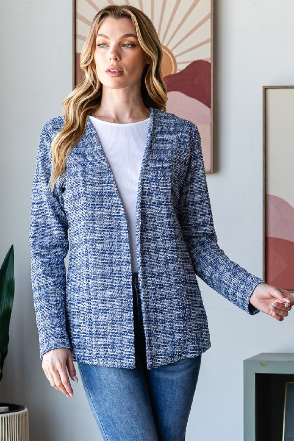 Heimish Houndstooth Tweed Open Front Blazer