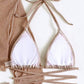 Halter Neck Bra, Bottom, Tassel Flare Sleeve Cover-Up and Skirt Four-Piece Swim Set