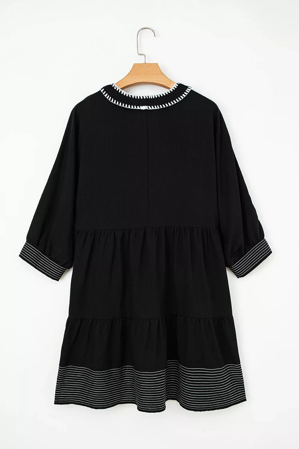 Striped Hem 3/4 Sleeve Tiered Dress