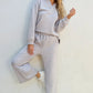 Textured Long Sleeve Top and Drawstring Pants Set