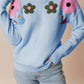 Crochet Flower Round Neck Dropped Shoulder Sweater