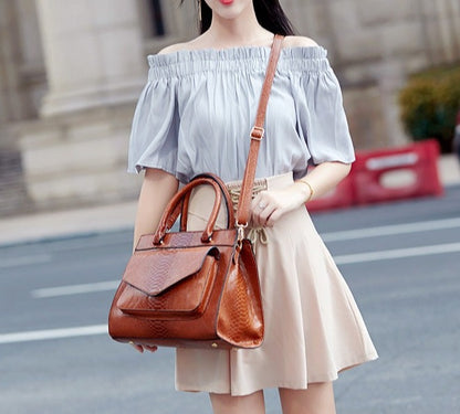 PU Serpentine Pattern Large Messenger Handbag