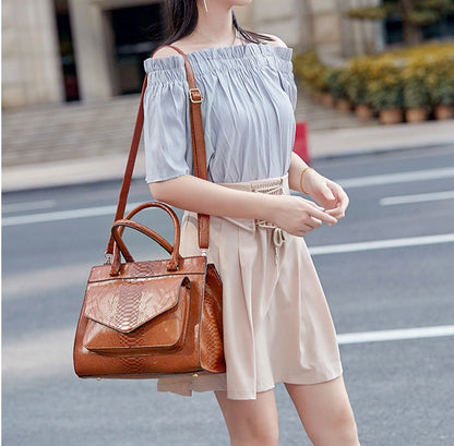 PU Serpentine Pattern Large Messenger Handbag