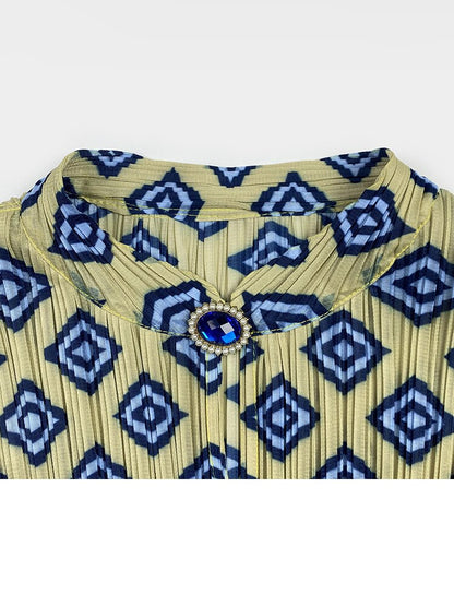 Miyake Pleated Vintage Printed Top and Straight Skirt Set