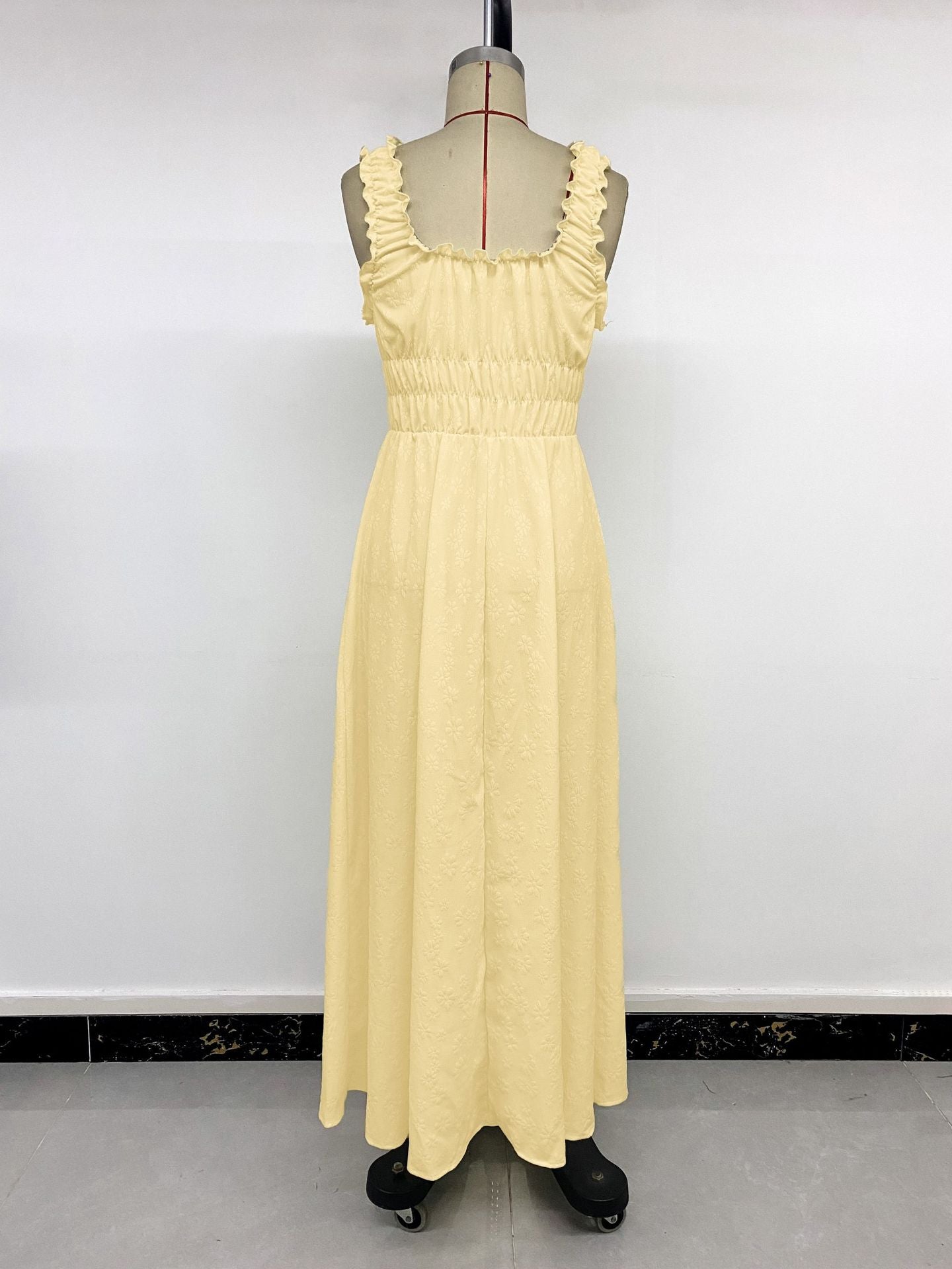 Floral Embossed Smocked Sleeveless Maxi Dress