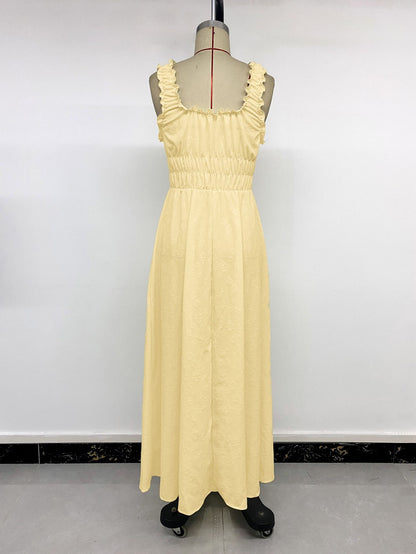 Floral Embossed Smocked Sleeveless Maxi Dress