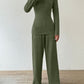 Ribbed V-Neck Long Sleeve Top and Pocketed Pants Set