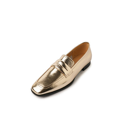 Glossy Square Toe Low Heel Loafers