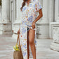Printed Open Front Short Sleeve Cover-Up