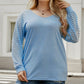 Plus Size Sheer Striped Sleeve V-Neck Top