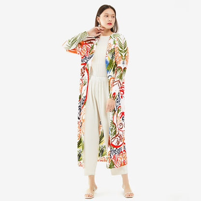 Miyake Pleated Printed Raglan Sleeves Trench Coat