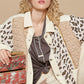 Leopard Exposed Seam Button Up Quilted Jacket