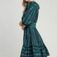 Ribbon Print Frill Contrast Velvet Trim Half Sleeve Dress