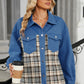 Plaid Button Up Long Sleeve Denim Jacket