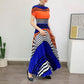Miyake Pleated Striped Top and Long Skirt Set