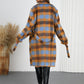 Tied Plaid Collared Neck Coat