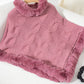 Fuzzy Hem Cable-Knit Poncho