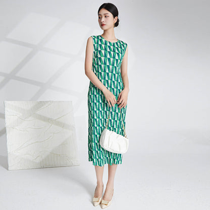 Miyake Pleated Printed Sleeveless Midi Dress