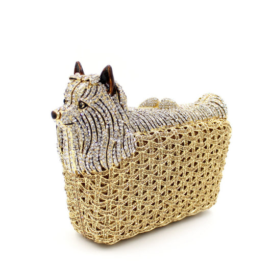 Puppy Rhinestone Hollow Out Clutch Bag