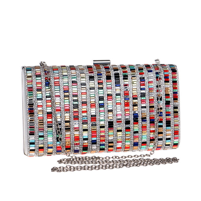 Acrylic Multicolor Rhinestones Square Bag with Chain