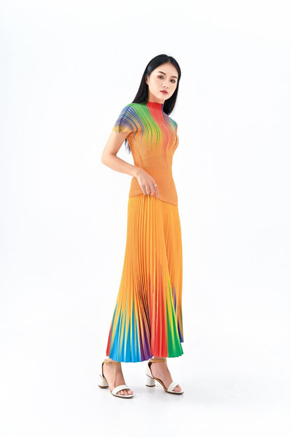 Miyake Pleated Gradient T-Shirt & Long Skirt Set