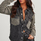 Raw Hem Leopard Snap Down Denim Jacket