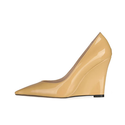 Patent Leather Pointed Toe Wedge Pumps